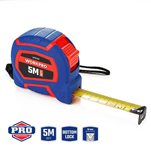 WORKPRO WP261009 5Mx19mm/16Ft. Naylon Kaplama Sarı Çelik Şerit Metre . ürün görseli