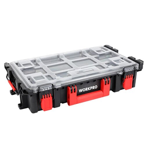WORKPRO WP283029 24Lt 12 Gözlü Şeffaf Kapaklı İstiflenebilir 56x35x12,5cm Profesyonel Organizer Takım Çantası. ürün görseli
