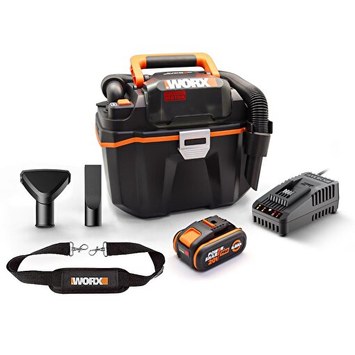 WORX WX031 20Volt 4.0Ah. 200W/16Kpa Li-ion Kömürsüz Flexi Esnek Hortumlu Profesyonel Şarjlı Islak/Kuru Süpürge & Üfleme. ürün görseli
