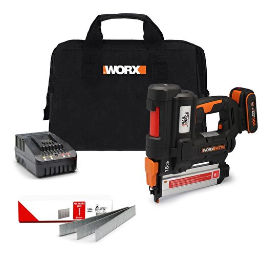 WORX WX842 20Volt/2.0Ah Li-ion 15-50mm Profesyonel Şarjlı Çivi Çakma Makinesi + 2700 Adet Yedek Çivi. ürün görseli