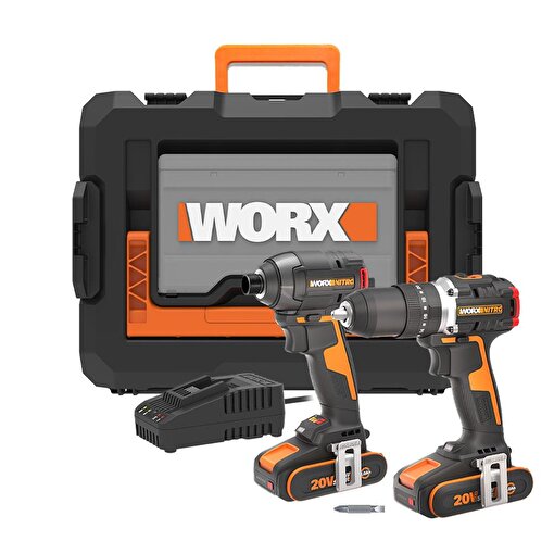 Worx WX925 20Volt/2.0Ah Li-ion Çift Akülü Kömürsüz Profesyonel Darbeli Matkap+WX265 Kömürsüz Darbeli Tornavida Kombo Set. ürün görseli