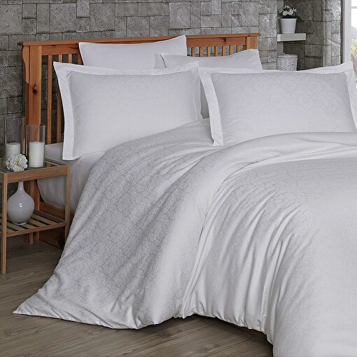Picture of Hobby Damask White - Double Jacquard Satin Duvet Cover Set