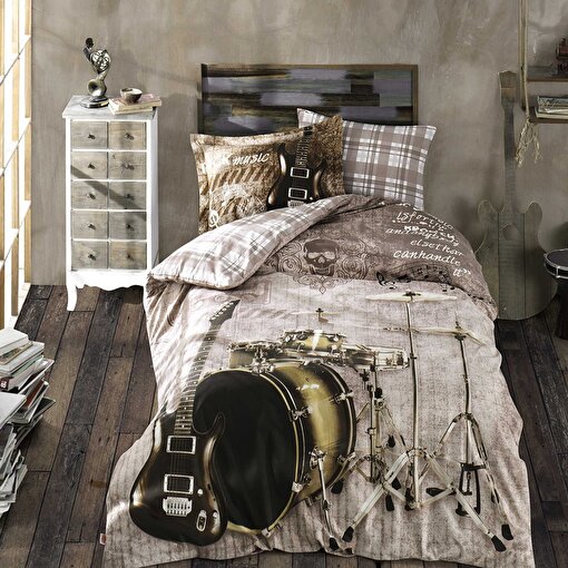 Picture of Hobby Rock Music Brown - Poplin Studio Duvet Cover Set