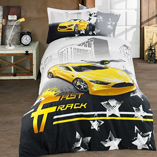 Picture of Hobby Fast Track Yellow - Poplin Studio Duvet Cover Set