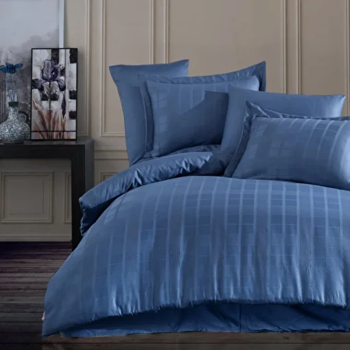 Picture of Hobby Plaid Navy - Double Jacquard Satin Duvet Cover Set