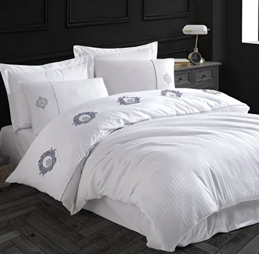Picture of Hobby Elegant Olimpos White - Double Embroidered Satin Duvet Cover Set