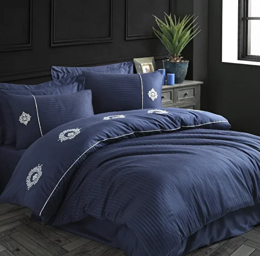 Picture of Hobby Elegant Olimpos Navy Blue - Double Embroidered Satin Duvet Cover Set