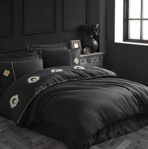 Picture of Hobby Elegant Olimpos Black - Double Embroidered Satin Duvet Cover Set