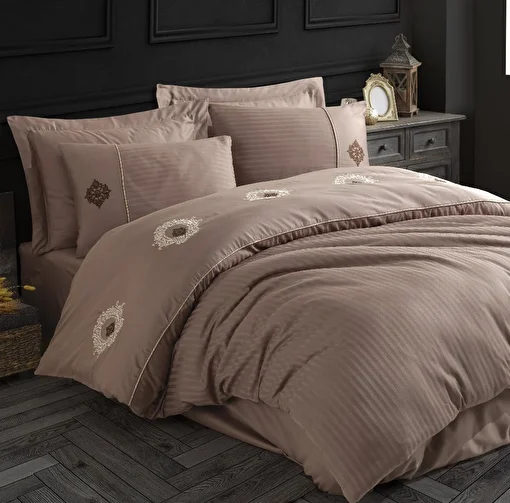 Picture of Hobby Elegant Olimpos Brown - Double Embroidered Satin Duvet Cover Set