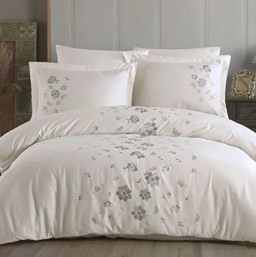 Picture of Hobby Premium Ella Cream - Poplin Double Embroidered Duvet Cover Set