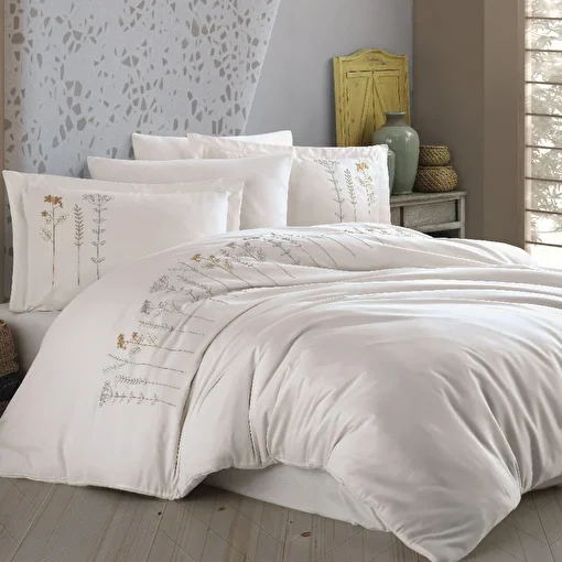 Picture of Hobby Premium Diva Cream - Poplin Double Embroidered Duvet Cover Set