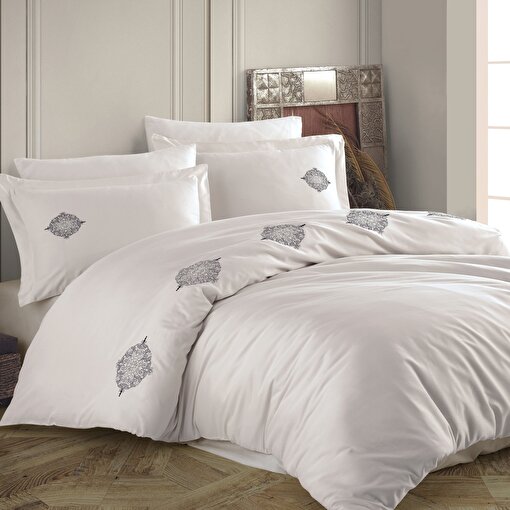 Picture of Hobby Premium Azra Cream - Poplin Double Embroidered Duvet Cover Set