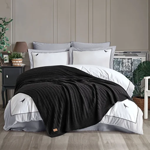 Picture of Hobby Double New Fancy Blanket Set - Anthracite