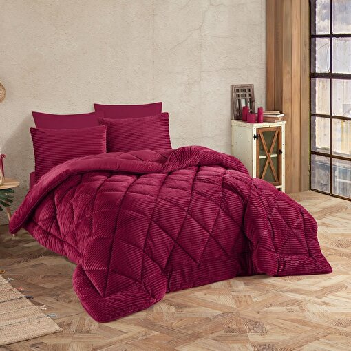 Hobby Premium Soft Çift Kişilik Yorgan Seti  Bordo. ürün görseli