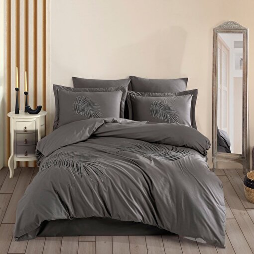 Hobby Premium Silvana Gri - Poplin Çift Kişilik Nakışlı Nevresim Takımı. ürün görseli