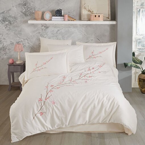 Hobby Premium Vera Krem - Poplin Çift Kişilik Nakışlı Nevresim Takımı. ürün görseli
