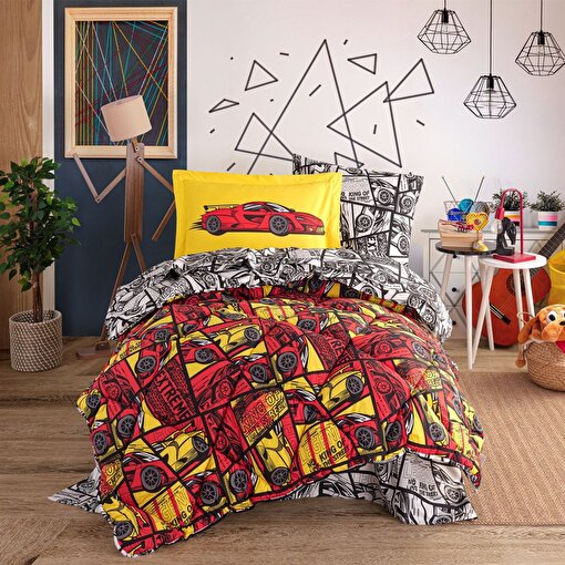Hobby Cars Kırmızı -  Poplin Studio Tek Kişilik Uyku Seti. ürün görseli
