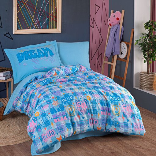 Hobby Freya Mavi - Poplin Studio Tek Kişilik Nevresim Takımı. ürün görseli