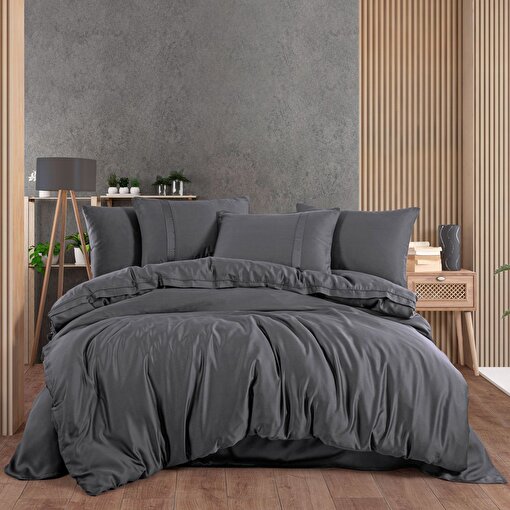 Picture of Hobby Çift Kişilik 300 TC Tencel Düz Saten Nevresim Takımı - Antrasit
