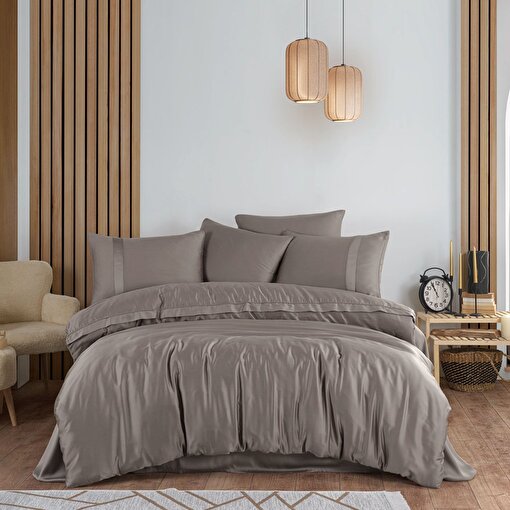 Picture of Hobby Çift Kişilik 300 TC Tencel Düz Saten Nevresim Takımı - Kahve