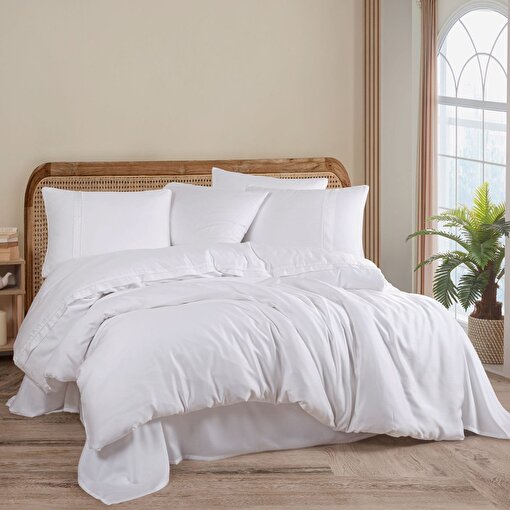 Picture of Hobby Çift Kişilik 300 TC Tencel Düz Saten Nevresim Takımı - Beyaz