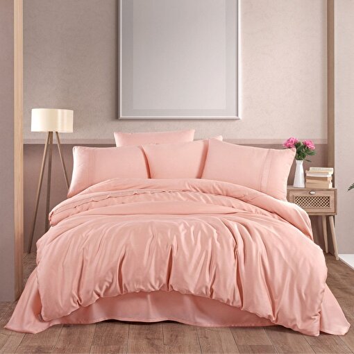 Picture of Hobby Çift Kişilik 300 TC Tencel Düz Saten Nevresim Takımı - Somon