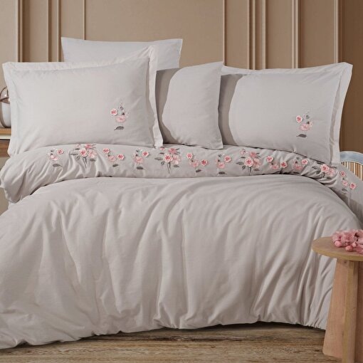 Hobby Premium Ophelia Taş - Poplin Çift Kişilik Nakışlı Nevresim Takımı. ürün görseli