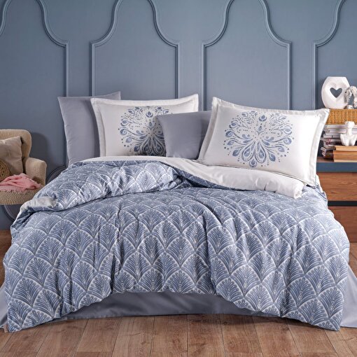 Hobby Sheldon Mavi - Çift Kişilik Saten Nevresim Takımı. ürün görseli