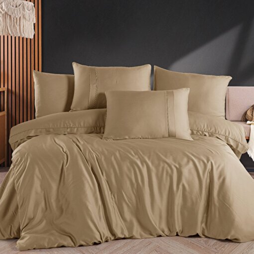 Hobby Gold Cappucino - Çift Kişilik 300 TC Tencel Düz Saten Nevresim Takımı. ürün görseli