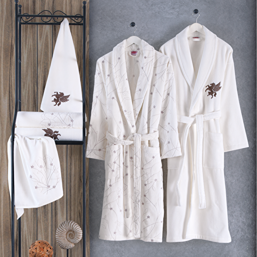 Picture of Hobby Nazende - Rose Embroidered Cotton Bathrobe Set