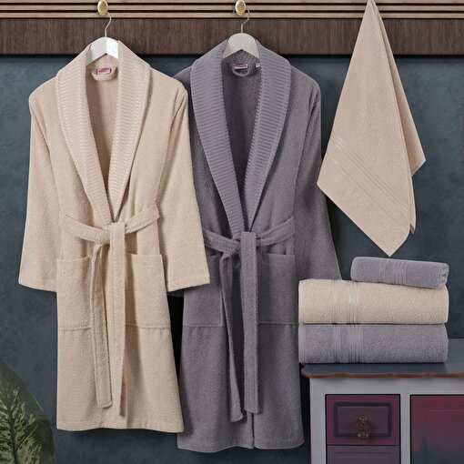 Picture of Hobby Casual - Cotton Bathrobe Set - Cream Gray