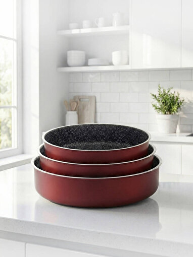Hascevher Prime Granit 3 Pcs Yuvarlak Tepsi Seti İndüksiyonlu (32/34/36) 2.2 mm	Renk: KIRMIZI   . ürün görseli