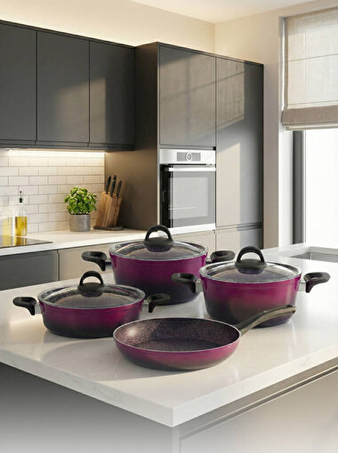 Hascevher Gloria 7 Pcs Silikon Tencere Seti 2.7mm (18/22Ten/26Kar/26Tv) 	Renk: SİYAH MAGENTA   . ürün görseli