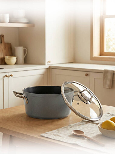 Hascevher Eva Seramik 18x10 cm Bermuda Tencere Cam Kapaklı	Renk: GRİ   . ürün görseli