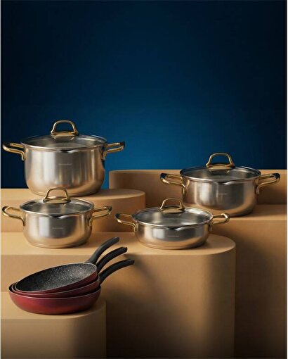 Hascevher Monna 8 Pcs Tencere Set İle Birlikte + Hascevher Prime Granit 3 Pcs Tava Seti Kapaksız Hediye. ürün görseli
