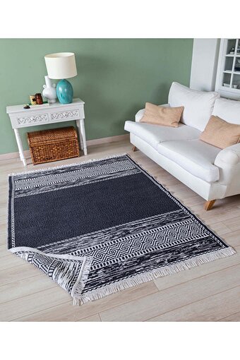 Picture of Koza Home Duo White Black Double Sided Washable Woven Rug 23003A 60 x 100