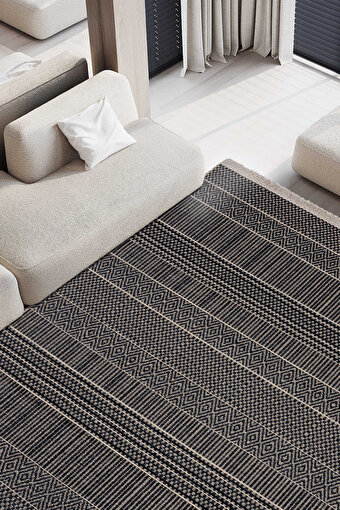 Picture of Koza Halı Rosso Black Woven Sisal Rug Jute Rug Kilim Living Room Sitting Room Bedroom Hallway Rug 23041A 60 x 100