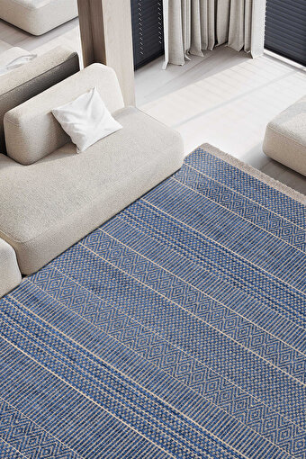 Picture of Koza Halı Rosso Navy Blue Woven Sisal Rug Jute Rug Kilim Living Room Sitting Room Bedroom Hallway Rug 23041A 60 x 100