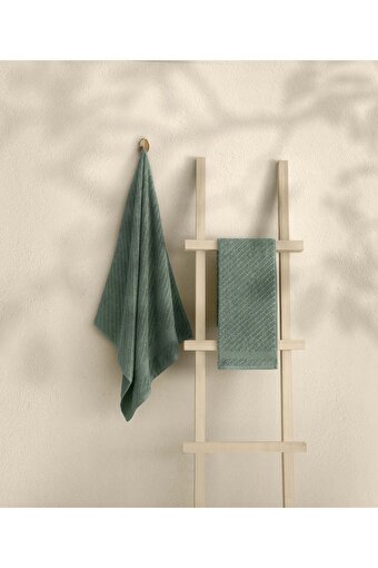 Picture of Koza Home Likya 100% Cotton Jacquard Border Green 2-Piece Dowry Towel Set Cross Striped 1015A 90 x 150 - 50 x 90