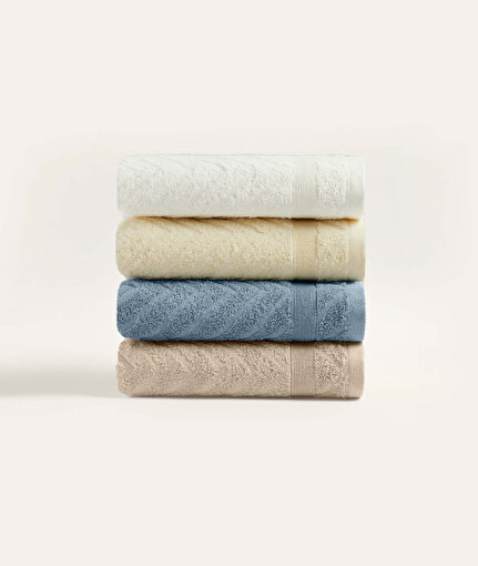 Picture of Koza Home Likya 100% Cotton Jacquard Border Herringbone 4-Piece Face Dowry Towel Set 1023A Standard