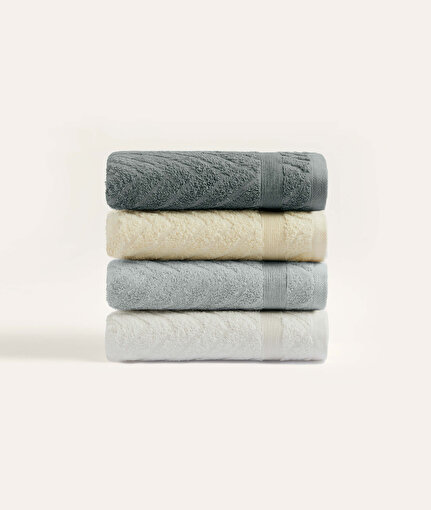 Picture of Koza Home Likya 100% Cotton Jacquard Border Herringbone 4-Piece Face Dowry Towel Set 1024A Standard