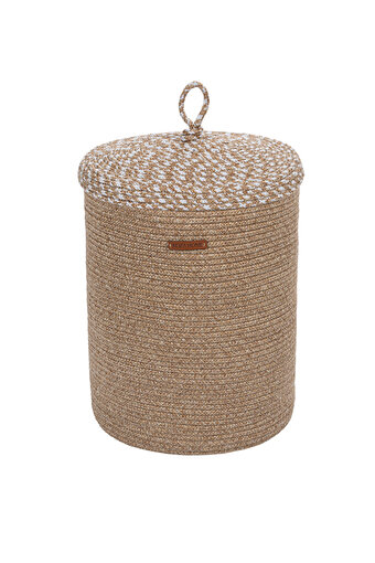 Koza Home Cesta Kapaklı El Yapımı Pamuklu Natural Bej Hasır Dekoratif Sepet 36cmx45cm 9032 36 x 45 resmi