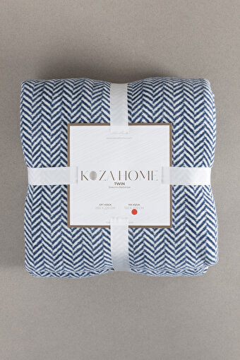 Picture of Koza Home Twin Blanket Soft Cotton Single Blanket Blue Cream 150 x 200 5015A Single