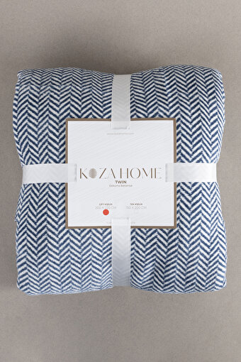 Picture of Koza Home Twin Blanket Soft Cotton Double Blanket Blue Cream 200 x 220 5019A Double