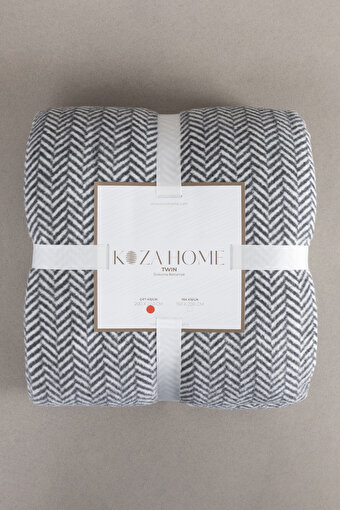 Picture of Koza Home Twin Blanket Soft Cotton Double Blanket Anthracite Cream 200 x 220 5022A Double