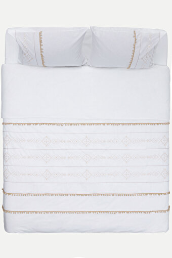 Picture of Koza Home Farayla Ethnic Patterned Dark Beige 100% Cotton Double Duvet Cover Set 200x220 7511A Double