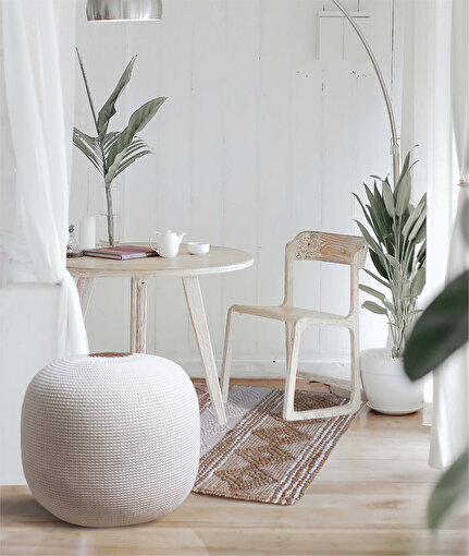 Picture of Koza Home Fluffy Knitted Pouf White 8001 50 x 50