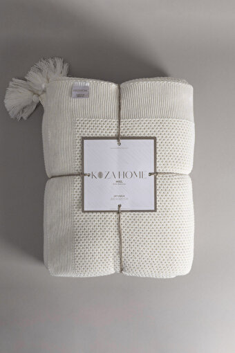 Picture of Koza Home Miel Cream Double Blanket with Pom Pom Edge 200x220 37100 Double