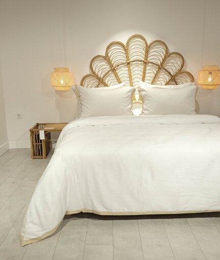 Picture of Koza Home Glow Tencel Satin Double Optic White Gold Bias Duvet Cover Set 4 Pieces Pillow + 240x260 Sheet + 200x220 Duvet Cover Double