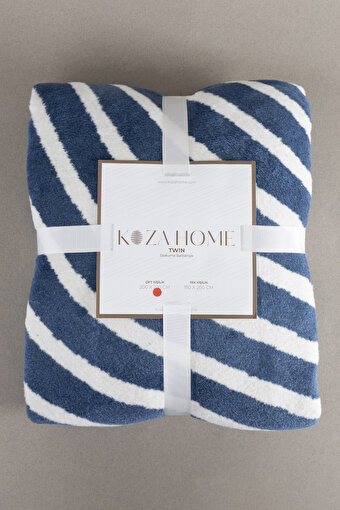 Picture of Koza Home Twin Blanket Soft Cotton Double Blanket Blue Cream 200 x 220 5035A Double